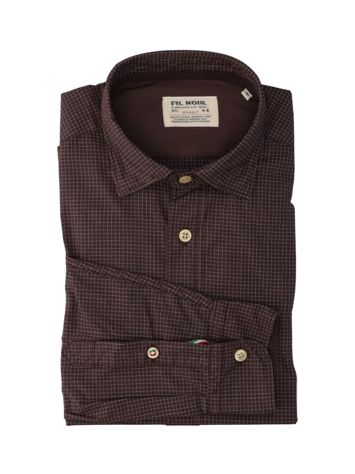 Bordeaux hemd met ruitjes Fil Noir