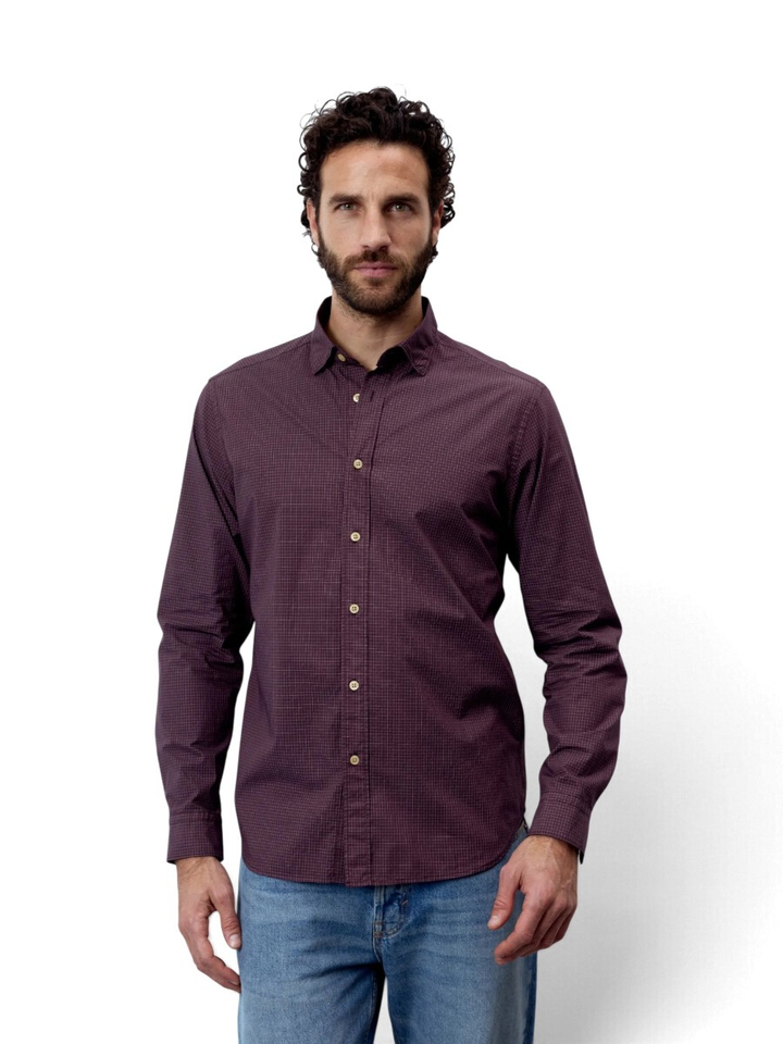 Bordeaux hemd met ruitjes Fil Noir