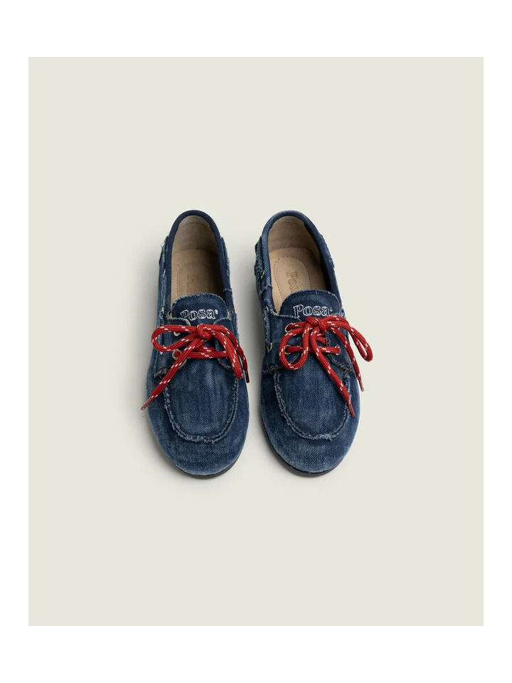 Blauwe denim lederen loafers Boat Loafers Brushed Posa 