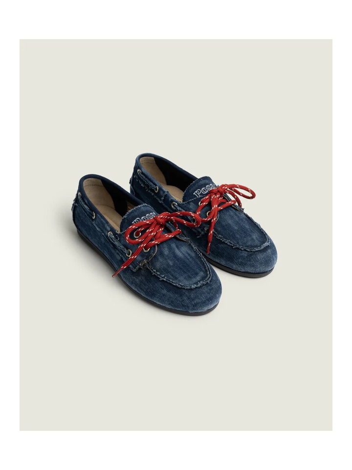 Blauwe denim lederen loafers Boat Loafers Brushed Posa 