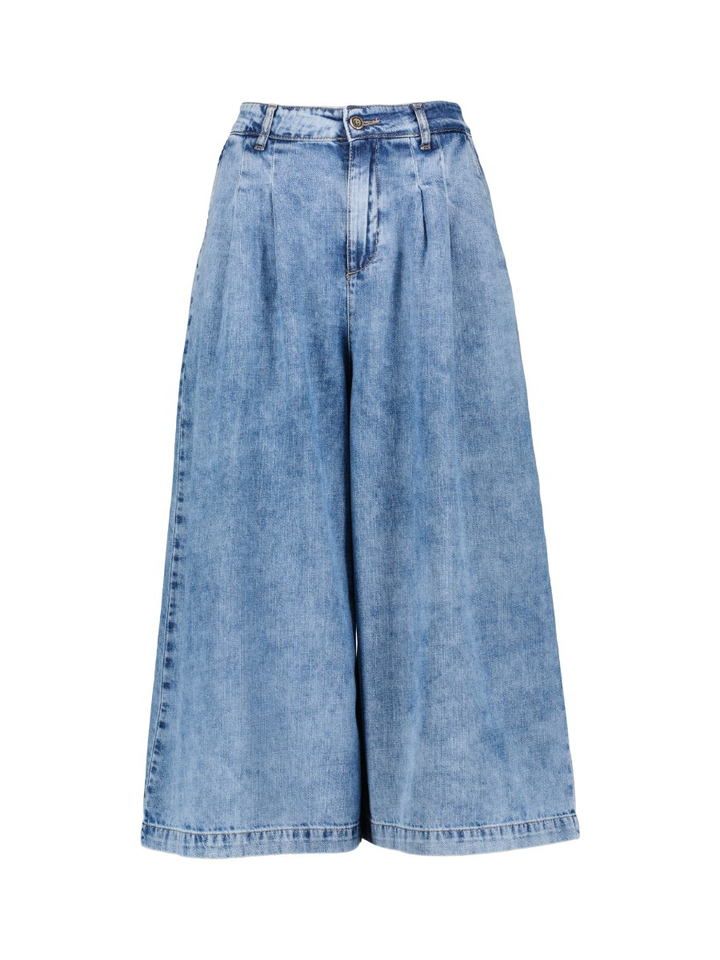 Blauwe wijde 7/8 jeans met bandplooi Edel Noir'Bleu 