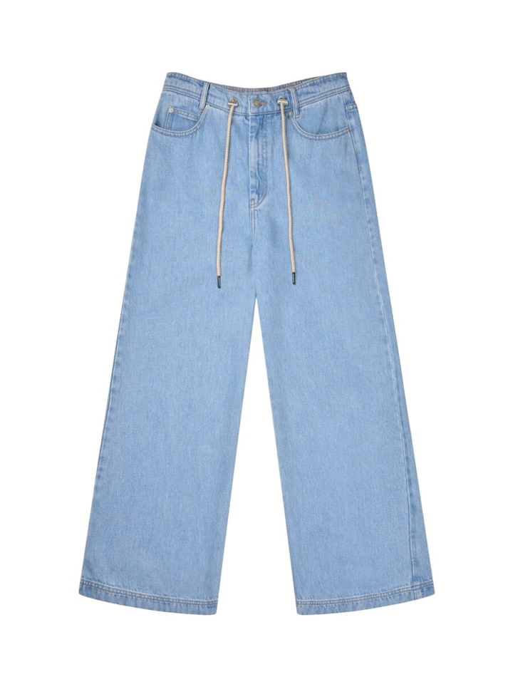 Lichtblauwe losvallende wijde broek in jeanslook Obey Munthe 