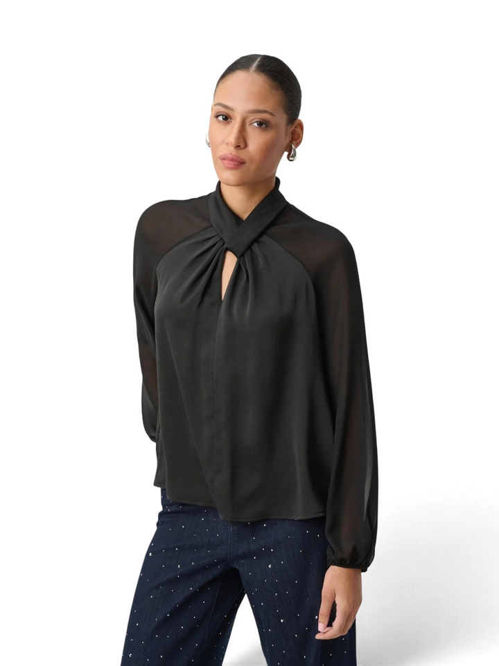 Zwarte blouse met kraagdetail en doorzichtige mouwen Joseph Ribkoff
