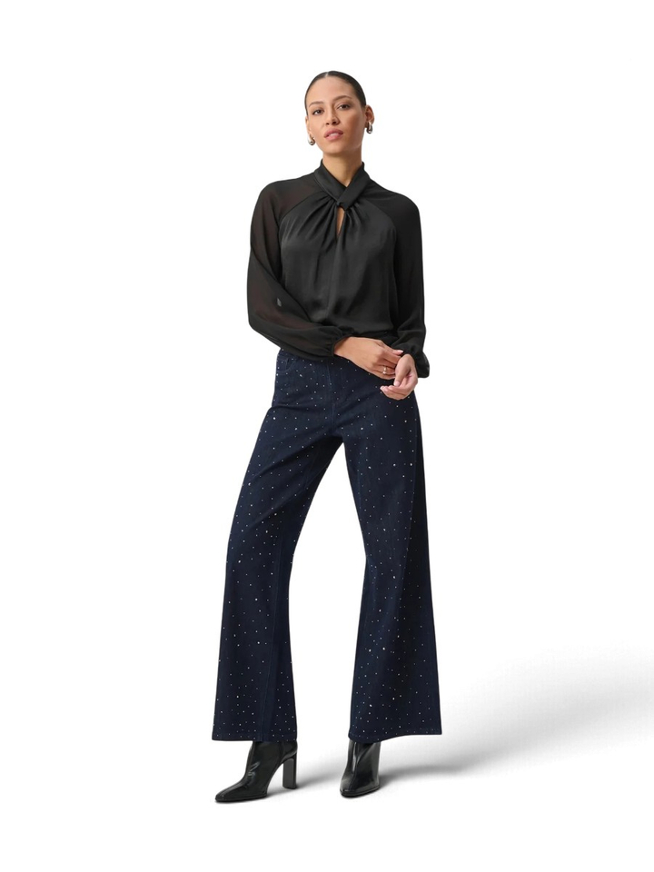Zwarte blouse met kraagdetail en doorzichtige mouwen Joseph Ribkoff