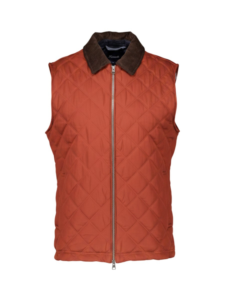 Roestkleurige bodywarmer met ribfluwelen kraag Faconnable