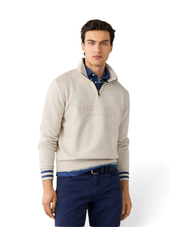 Beige sweatshirt met halflange ritssluiting Facconable