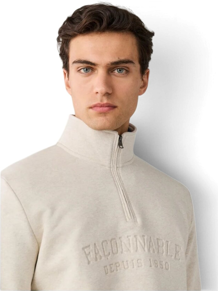 Beige sweatshirt met halflange ritssluiting Facconable