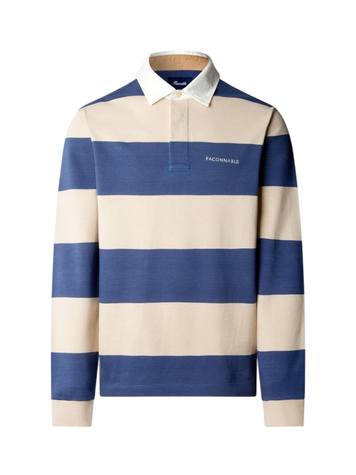 Blauw gestreepte rugbypolo met lange mouwen Faconnable