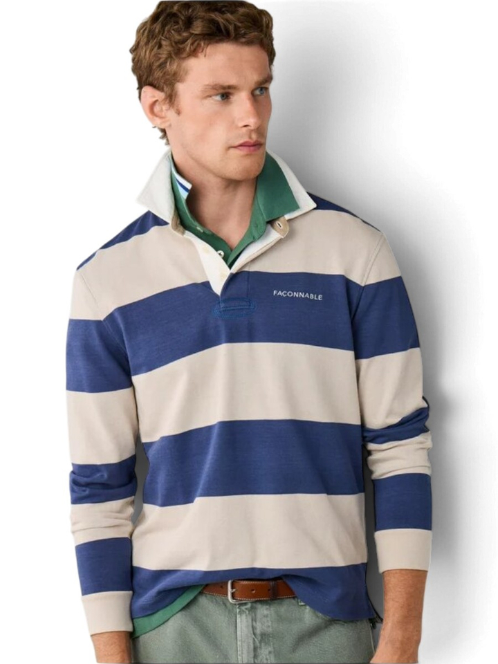 Blauw gestreepte rugbypolo met lange mouwen Faconnable