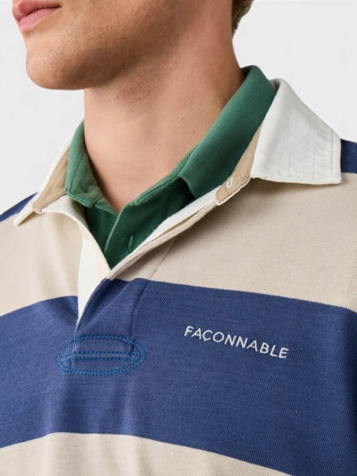 Blauw gestreepte rugbypolo met lange mouwen Faconnable