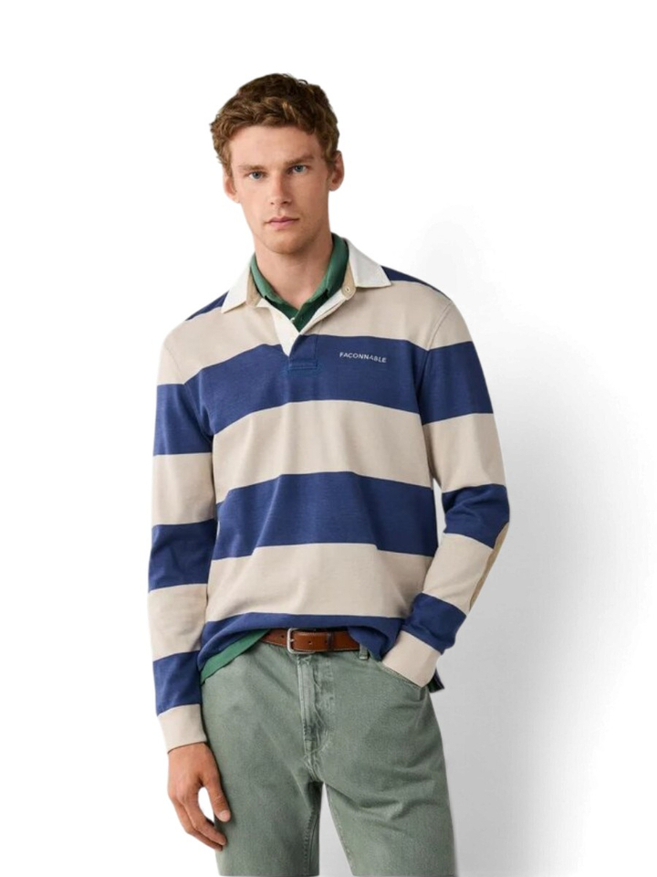Blauw gestreepte rugbypolo met lange mouwen Faconnable