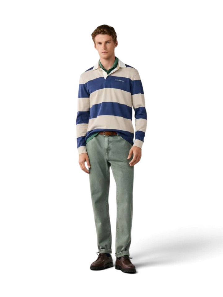 Blauw gestreepte rugbypolo met lange mouwen Faconnable