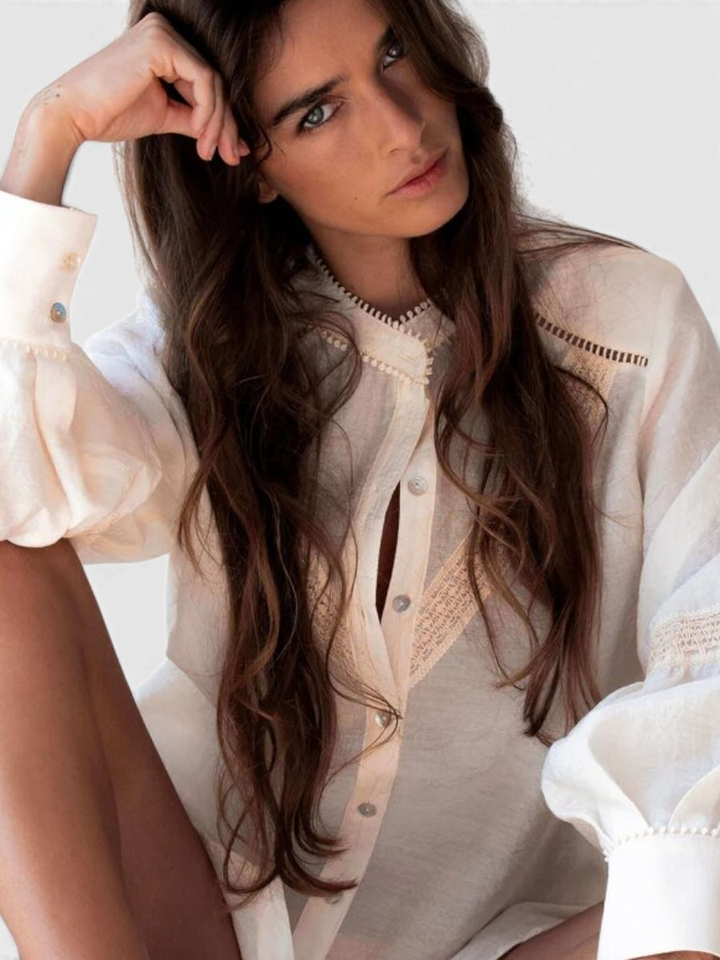 Beige blouse met kantendetail Cody Oscar 