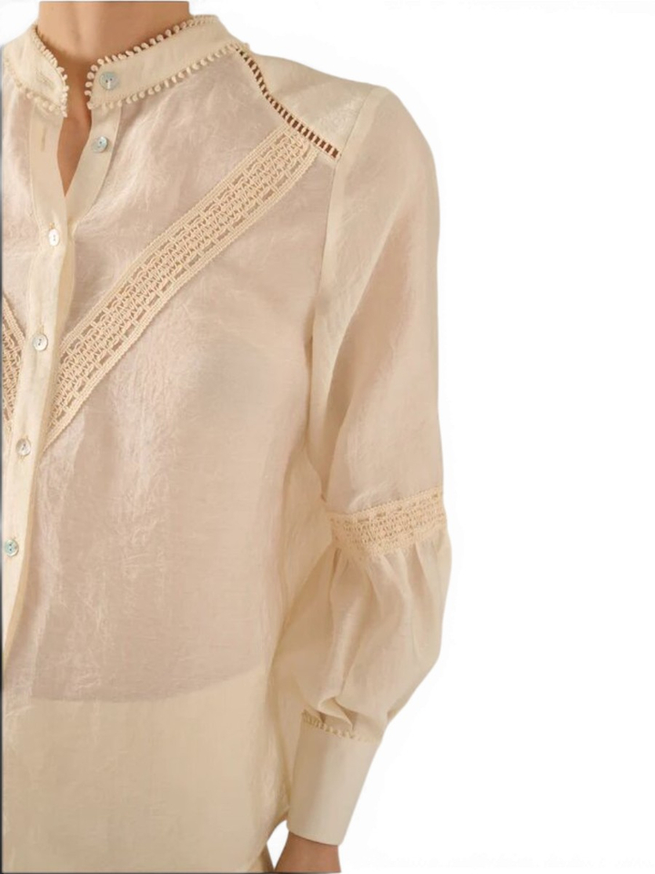 Beige blouse met kantendetail Cody Oscar 
