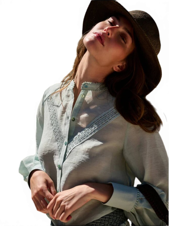 Muntgroene blouse met kantendetail Cody Oscar