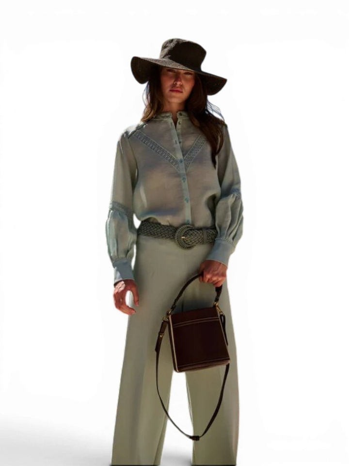 Muntgroene blouse met kantendetail Cody Oscar