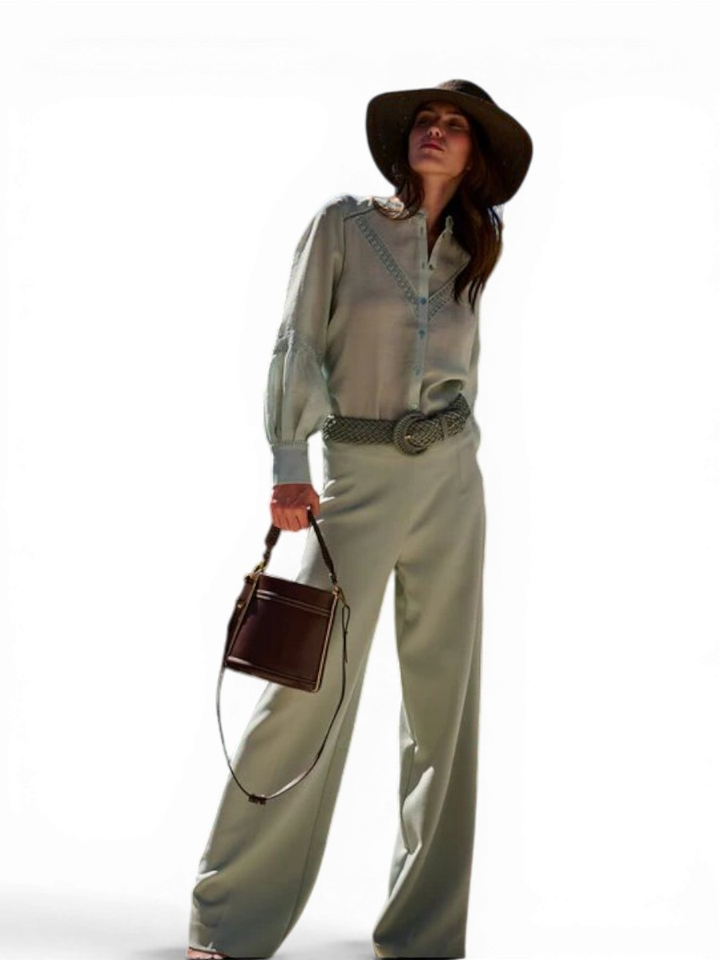 Muntgroene blouse met kantendetail Cody Oscar