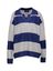 Grijs-blauw breed gestreepte polo trui met open V-halskraag Liza Henley Withblack