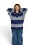 Grijs-blauw breed gestreepte polo trui met open V-halskraag Liza Henley Withblack