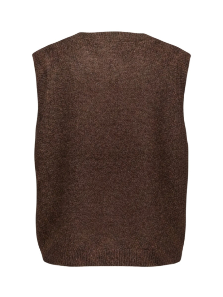 Chocoladebruine mouwloze gebreide cardigan met knopen Andrea Withblack