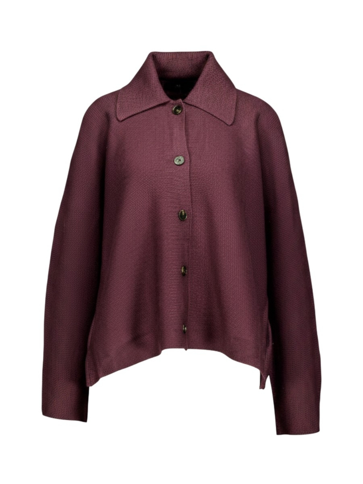 Wijnkleurige cardigan met kraag en knoopsluiting Jenny Withblack