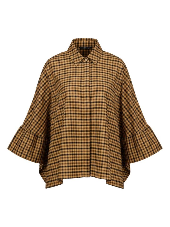 Bruin-zwart geruite oversized hemdblouse met brede manchetten Madison Check Withblack
