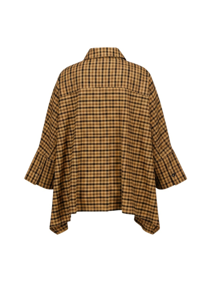 Bruin-zwart geruite oversized hemdblouse met brede manchetten Madison Check Withblack