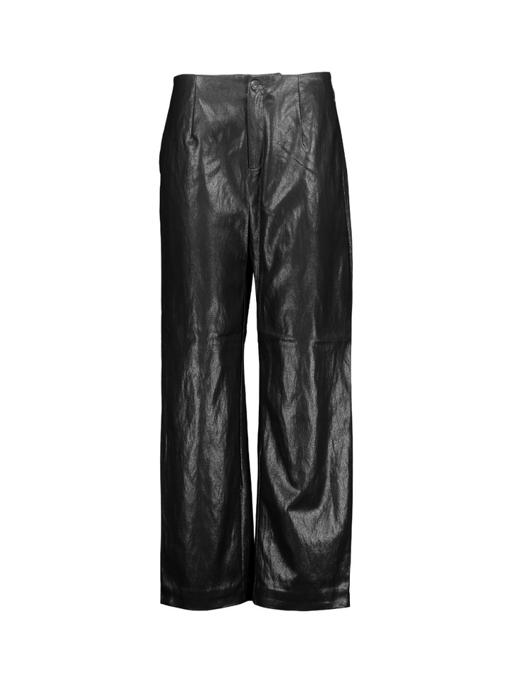 Zwarte wijde lange broek in lederlook Daniella Withblack