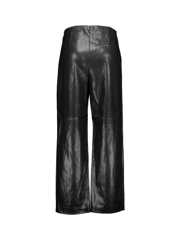 Zwarte wijde lange broek in lederlook Daniella Withblack