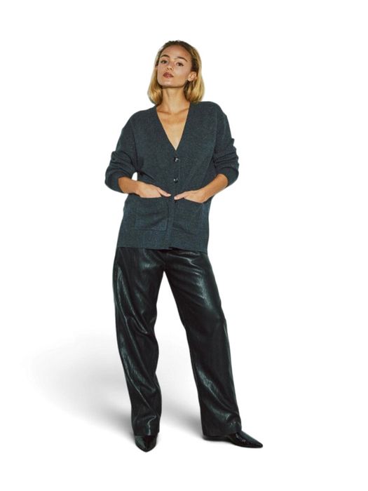 Zwarte wijde lange broek in lederlook Daniella Withblack