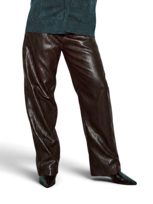 Bruine lange broek in lederlook Daniella WithBlack