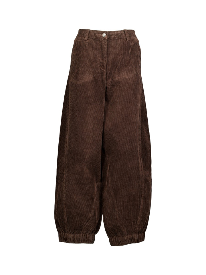 Chocoladebruine barrel fit broek in ribbel Belini Cord Withblack