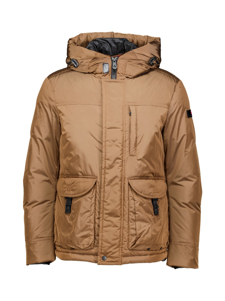 Beige puffer jas met rits en capuchon Peuterey