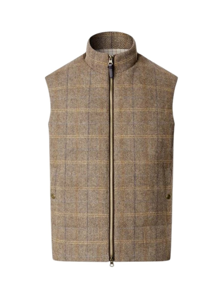 Bruine visgraat wollen bodywarmer met ruitpatroon Hackett