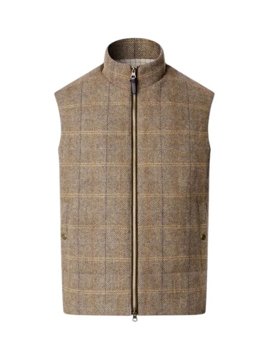 Bruine visgraat wollen bodywarmer met ruitpatroon Hackett