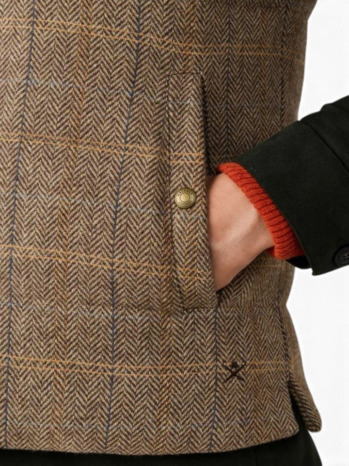 Bruine visgraat wollen bodywarmer met ruitpatroon Hackett