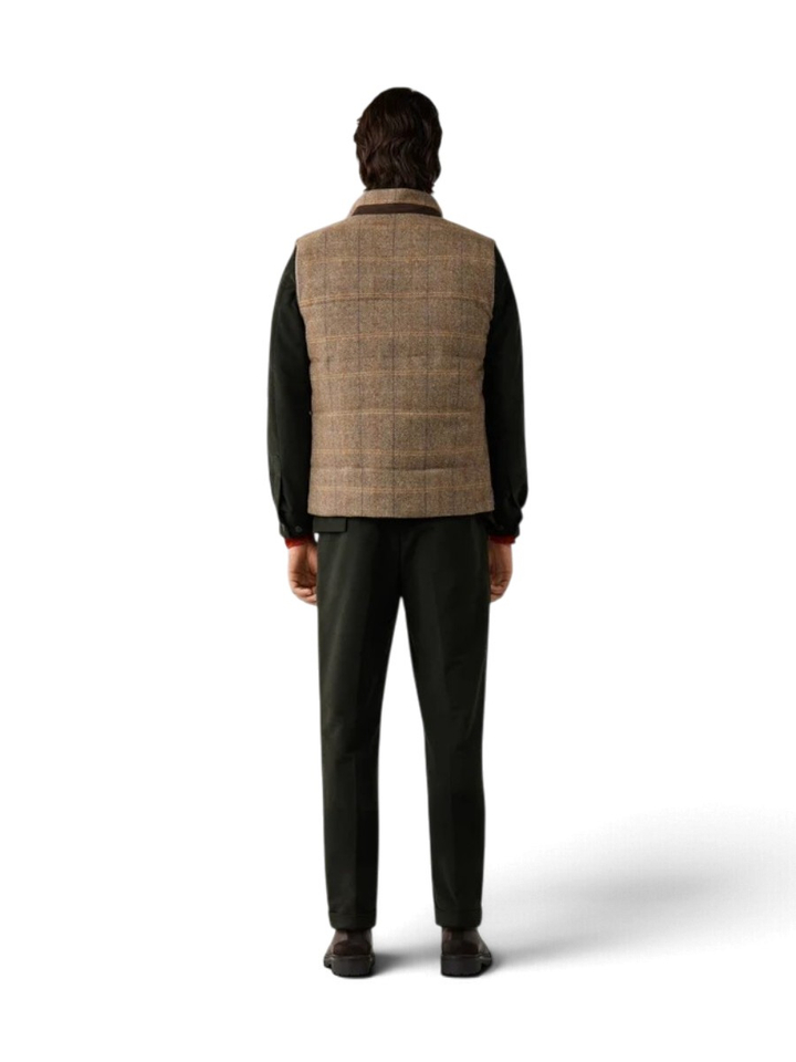 Bruine visgraat wollen bodywarmer met ruitpatroon Hackett