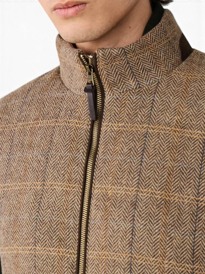 Bruine visgraat wollen bodywarmer met ruitpatroon Hackett