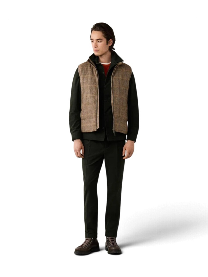 Bruine visgraat wollen bodywarmer met ruitpatroon Hackett