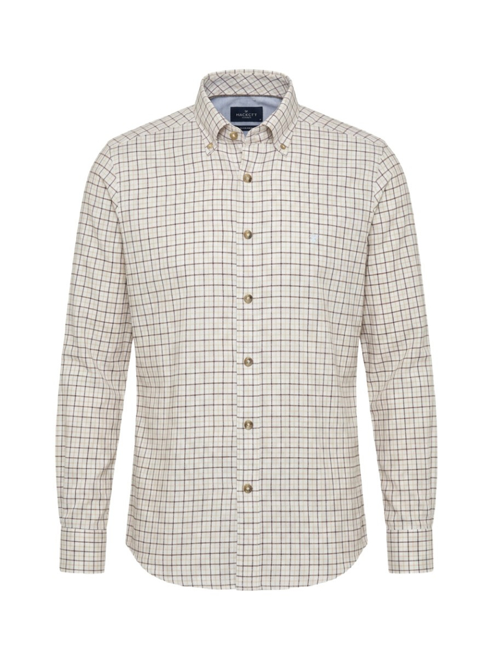Wit hemd met bruine ruiten (tailored fit) Hackett