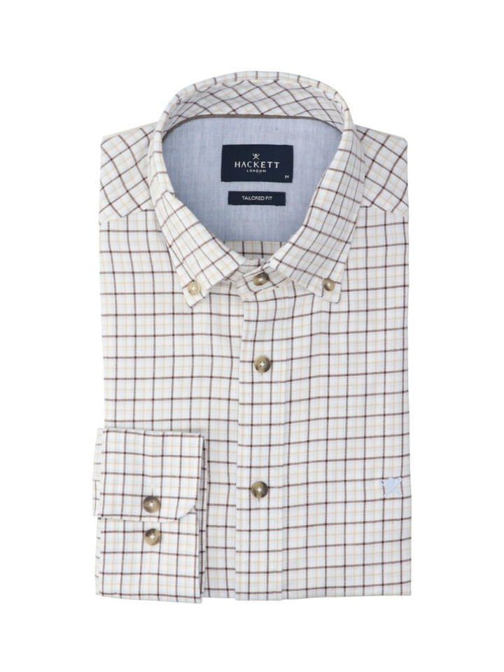 Wit hemd met bruine ruiten (tailored fit) Hackett