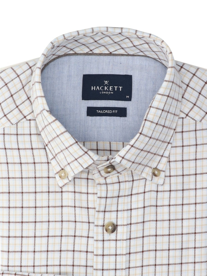 Wit hemd met bruine ruiten (tailored fit) Hackett