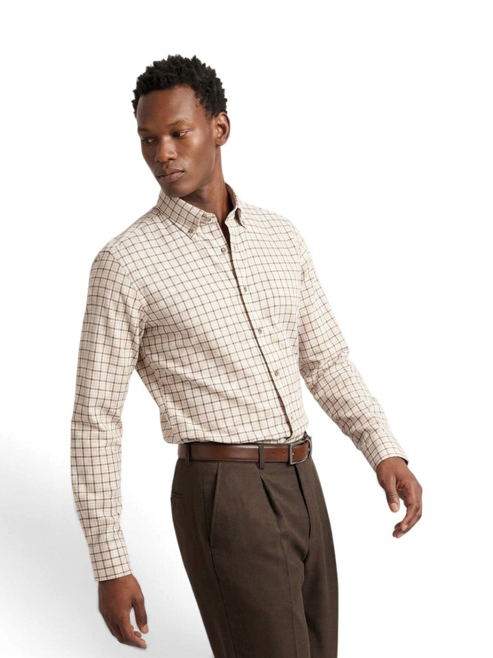 Wit hemd met bruine ruiten (tailored fit) Hackett