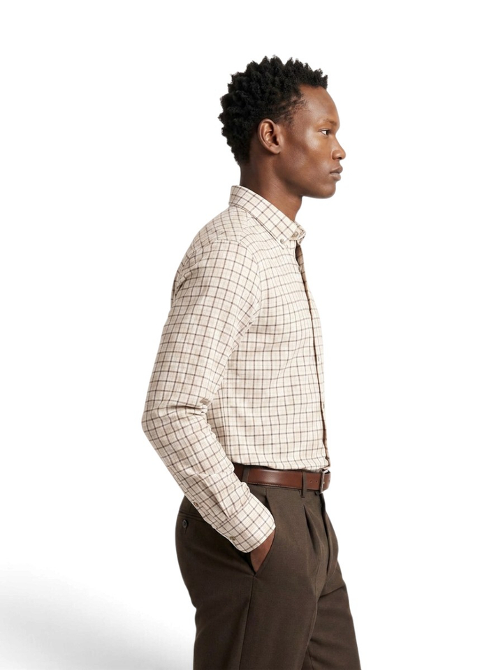 Wit hemd met bruine ruiten (tailored fit) Hackett