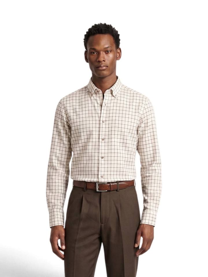 Wit hemd met bruine ruiten (tailored fit) Hackett
