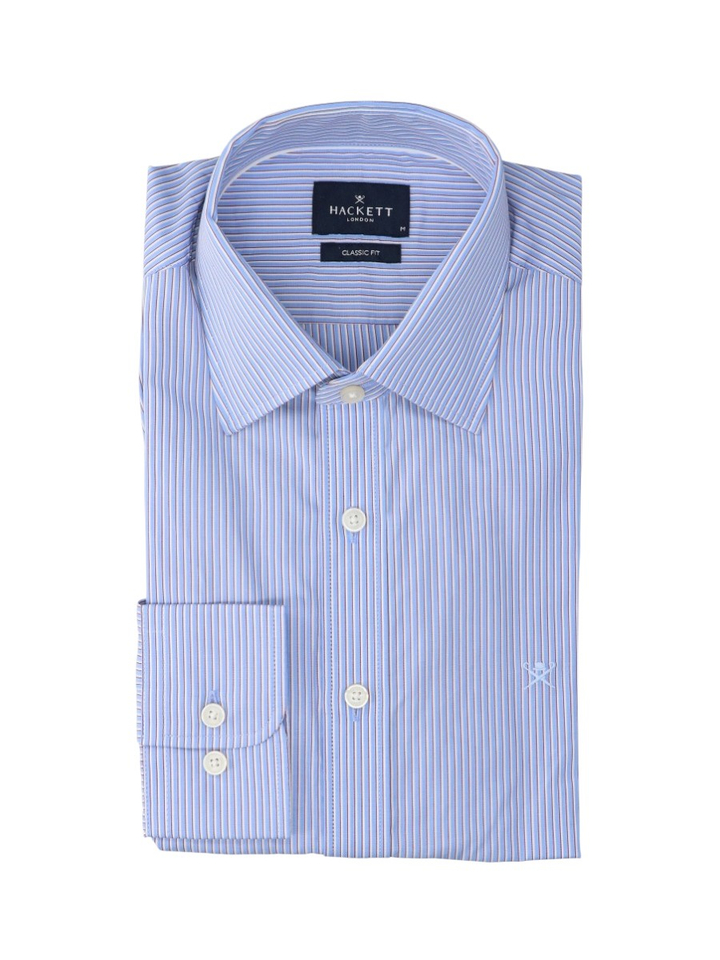 Blauw gestreept hemd met rode accenten Classic fit Hackett