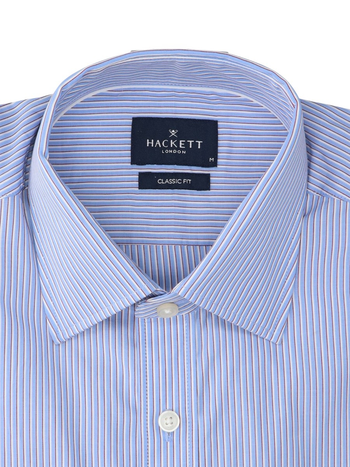 Blauw gestreept hemd met rode accenten Classic fit Hackett