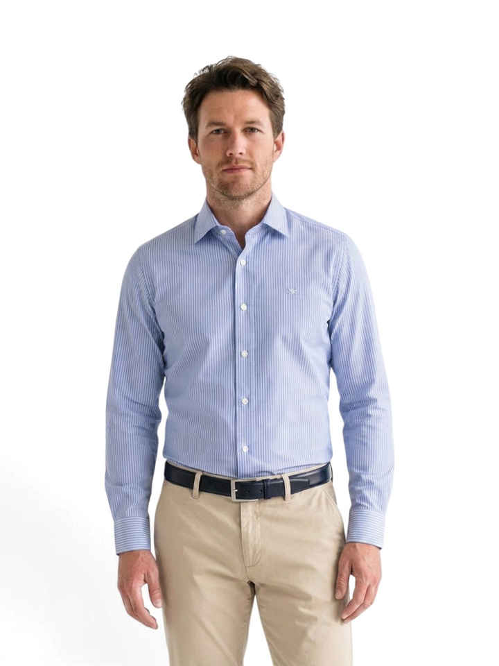 Blauw gestreept hemd met rode accenten Classic fit Hackett