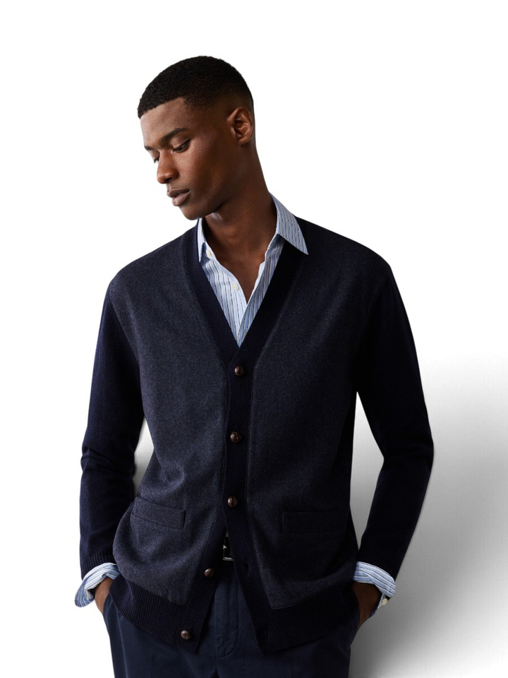 Donkerblauwe wollen gilet met detailknopen Hackett