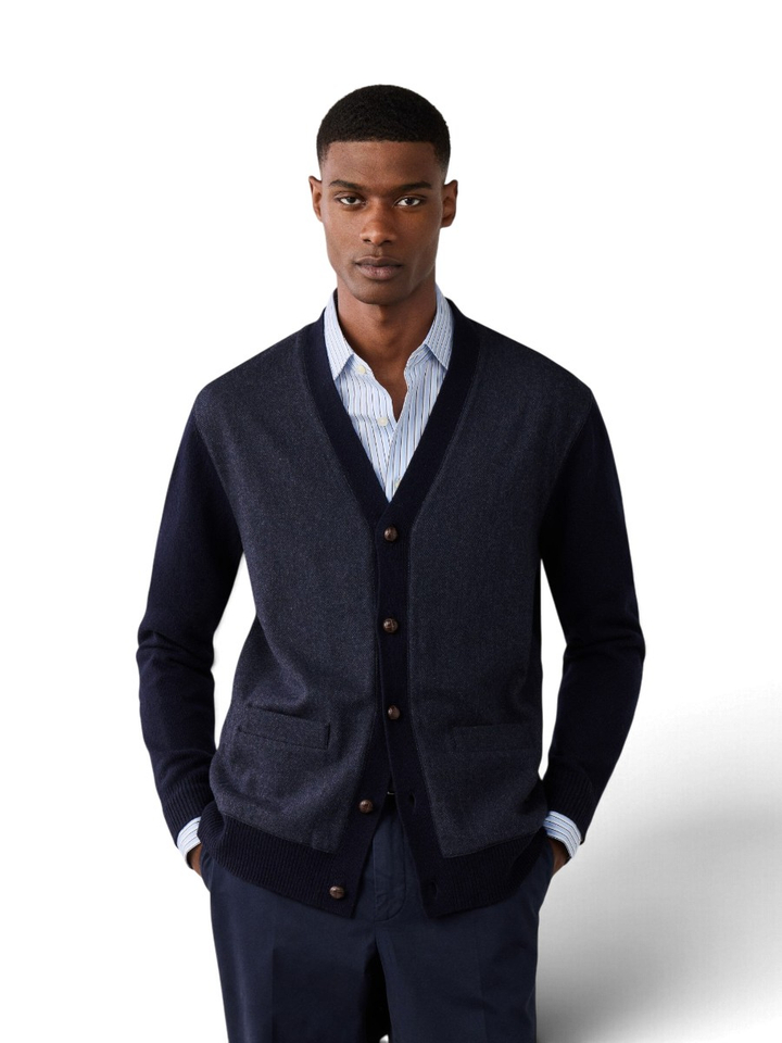 Donkerblauwe wollen gilet met detailknopen Hackett